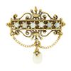 Image 1 : Vintage Victorian Revival 14K Gold Opal Cultured Pearl Dangle Brooch Pin Pendant