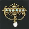 Image 2 : Vintage Victorian Revival 14K Gold Opal Cultured Pearl Dangle Brooch Pin Pendant