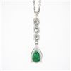 Image 6 : 14K White Gold Pear Emerald & Round Diamond Tear Drop Dangle Pendant w/ Chain