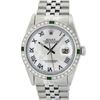 Image 3 : Rolex Mens Stainless Steel White Roman 36MM Diamond And Emerald Datejust