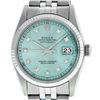 Image 2 : Rolex Mens Stainless Steel Blue Diamond Fluted Bezel 36MM Datejust Wristwatch