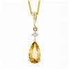 Image 2 : NEW 14k Gold 1.56 ctw Pear Imperial Topaz Diamond Teardrop Dangle Pendant & Chai