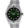 Image 2 : Rolex 36MM Stainless Steel Green Vignette Diamond And Emerald Datejust Wristwatc