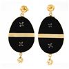 Image 5 : Vintage Victorian Revival 14k Gold Black Onyx w/ Diamond Ornate Dangle Earrings
