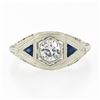 Image 4 : Antique Art Deco 18k Gold Old European Diamond w/ Sapphire Floral Filigree Ring