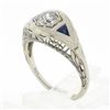 Image 9 : Antique Art Deco 18k Gold Old European Diamond w/ Sapphire Floral Filigree Ring