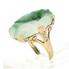 Image 8 : Vintage 10k Yellow Gold Oval Floral Carved Jade w/ Etched Open Work Platter Ring