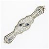 Image 3 : Antique Art Deco 14k Gold Diamond & Sapphire Milgrain Filigree Bar Pin Brooch