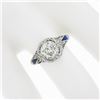 Image 4 : Antique Art Deco Platinum GIA European Diamond Sapphire Filigree Engagement Ring