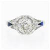 Image 5 : Antique Art Deco Platinum GIA European Diamond Sapphire Filigree Engagement Ring