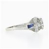 Image 6 : Antique Art Deco Platinum GIA European Diamond Sapphire Filigree Engagement Ring