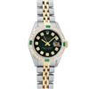 Image 2 : Rolex Ladies Quickset 18K Yellow Gold And Steel Green Vignette Diamond And Emera