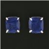Image 2 : NEW 18K White Gold GIA Cushion Brilliant Prong Royal Blue Sapphire Stud Earrings