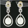 Image 2 : Elegant 18K White Gold Oval Pearl & 1.50 ctw Diamond Halo Teardrop Dangle Earrin