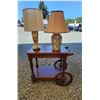 Image 1 : 506-- ANTIQUE ROLLING TEA CART WITH 2 LAMPS