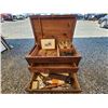 Image 1 : 510-- WOOD CHEST WITH RANDOM TOOLS AND ARTWORK