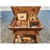 Image 2 : 510-- WOOD CHEST WITH RANDOM TOOLS AND ARTWORK
