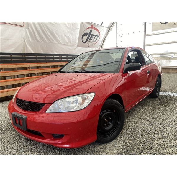 A2 --  2005 HONDA CIVIC RED 260912 KMS  "NO RESERVE"