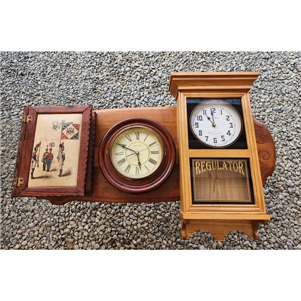686 - Oak Regulator Wall Clock, Nautical Wall Clock, Wodden Book Storage.
