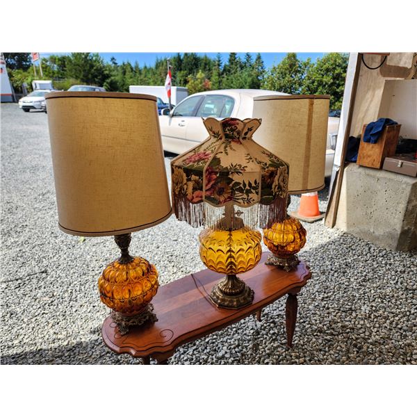 688 - Mid Century Modern Amber Glass Lamps