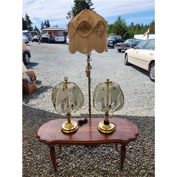 691 - Brass 6 panel Lamps, Antique Victoria Lamp Shade and Lamp.