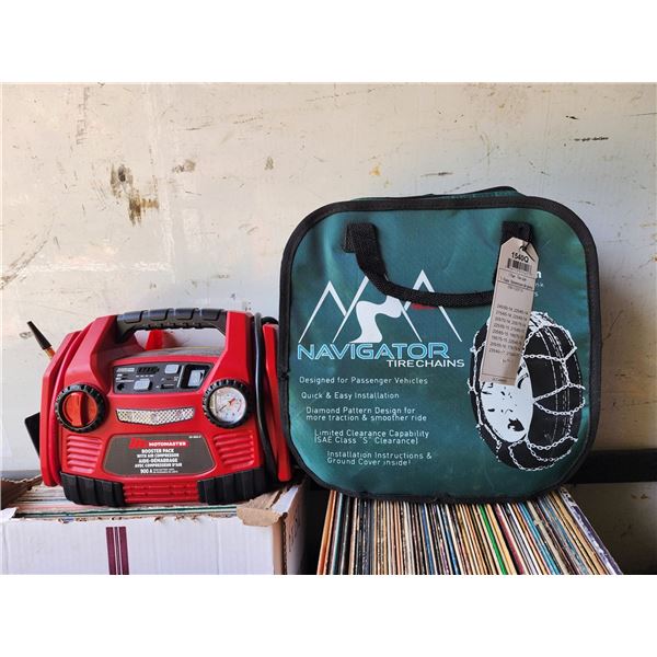 MOTOMASER BOOSTER PACK AND TIRE CHAINS