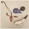 Image 2 : DEER SKIN HAND DRUM, SHARK TOOTH HAWAIIAN WAR CLUB HEAD, ANIMAL CLAW, AND WOODEN CARVING.