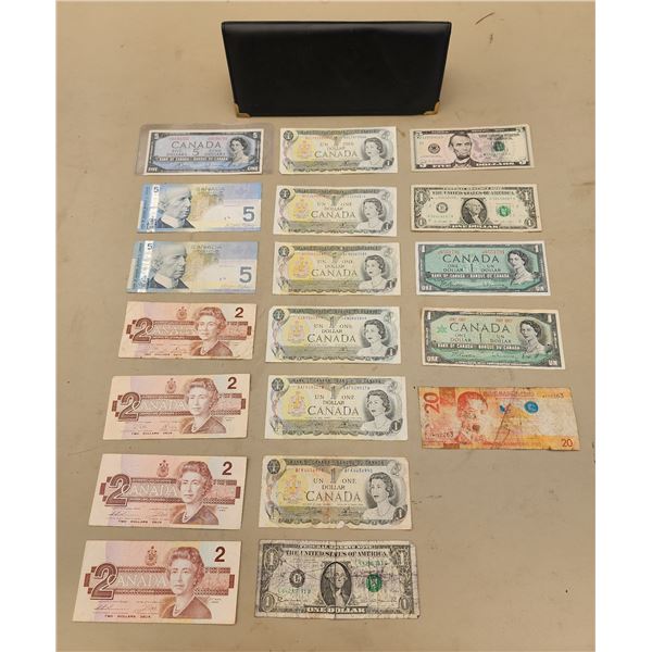 Canadian $1, $2, $5 bills and Others.