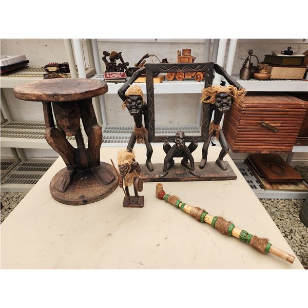 African Carved Table and Pipe