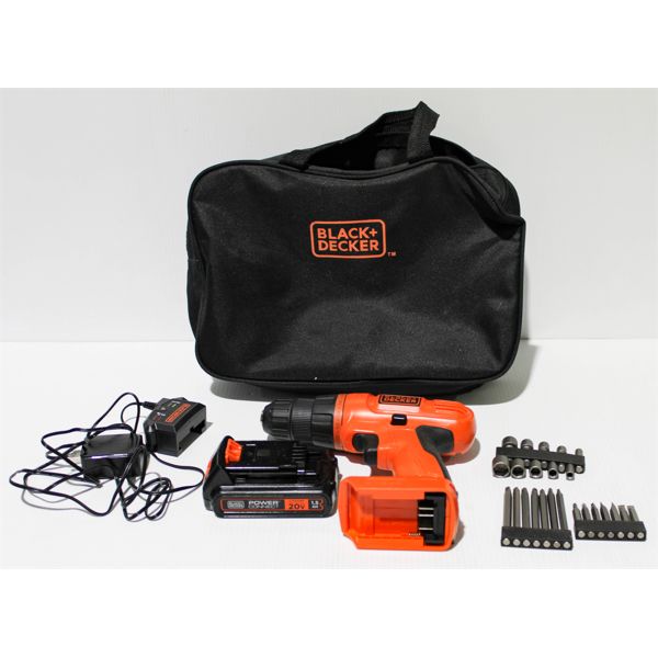BLACK & DECKER CORDLESS DRILL 20V W/ CASE