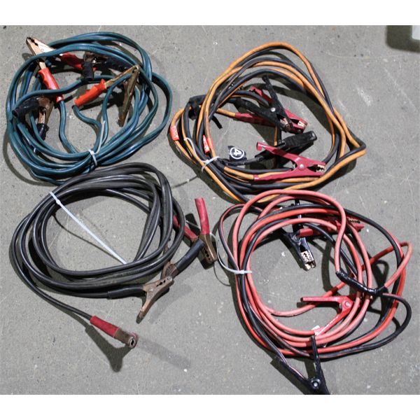 PLASTIC TOTE W/ 4 SETS OF BOOSTER CABLES