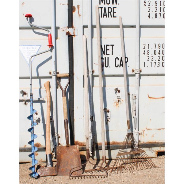 ASSORT. RAKES, SHOVEL, ICE AUGER, ETC.