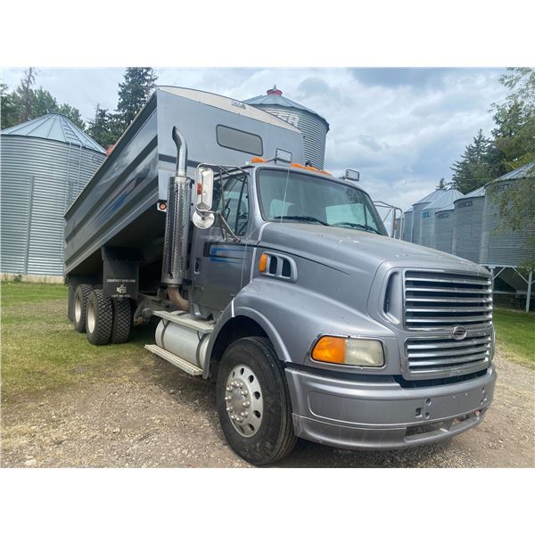 1999 Sterling Tandem Grain Truck, 20 ft x 60 inch, steel box & roll tarp, HARSH twin cyl., scissor h