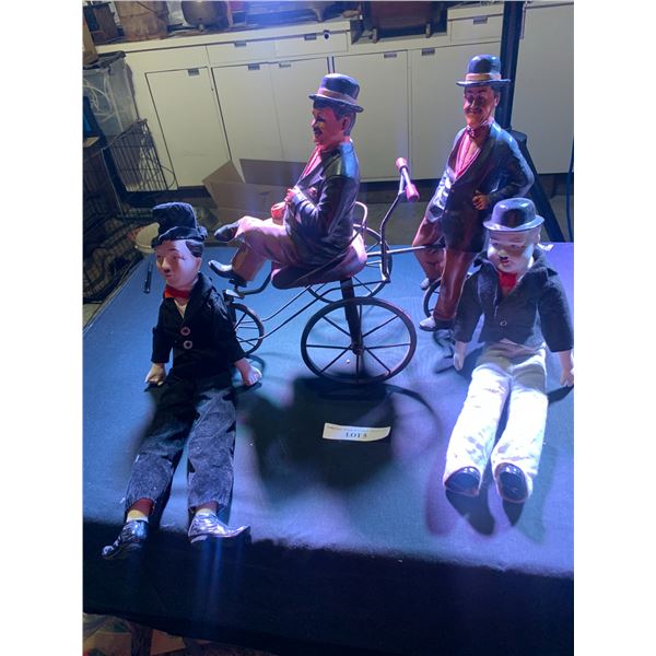 Charlie Chaplin Bicycle Built for Two Figurine & Pair of Charlie Chaplin Vintage Dolls