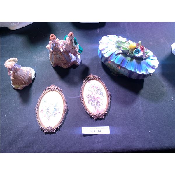 Two Figurines from Japan, Gorgeous Blue Oval Dish