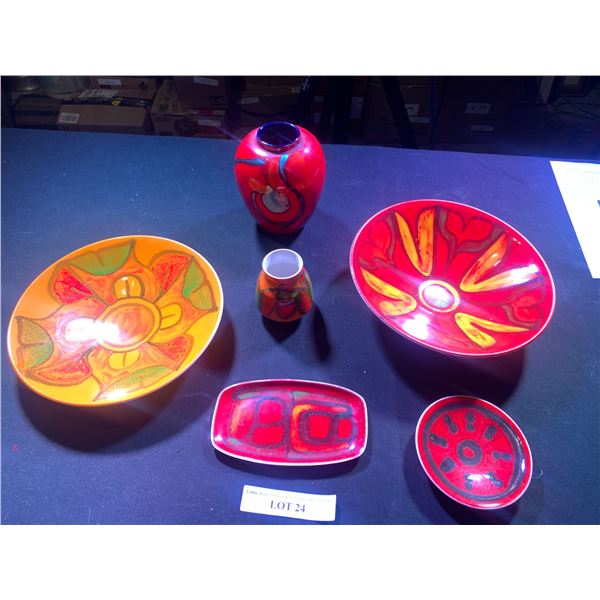 Variety of Colourful Bowls, Serving Plates & Vases from Poole