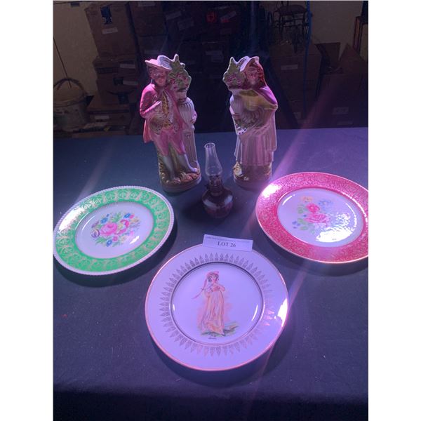 Imperial, Alpine & Empire Plates Lg Pink Figurines, Mini Floral Oil Lamp