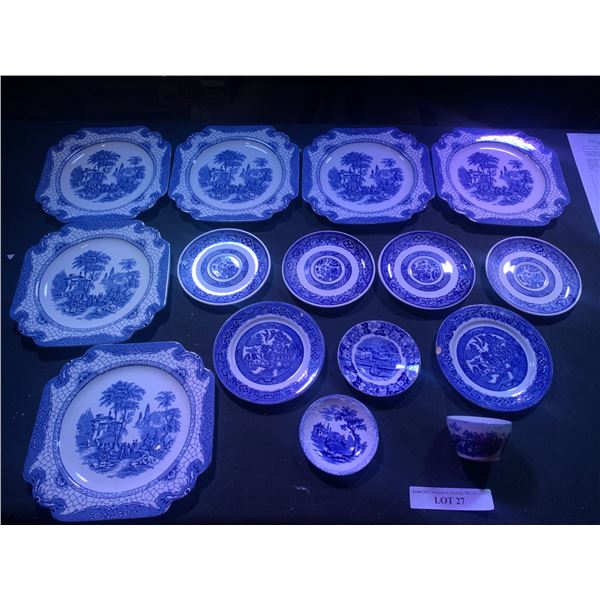 Blue & White Willow Bakewell Bros, Landscape, Lady  Place Hurley Birks Thames River Scenes & Ridgewa