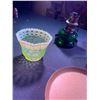 Image 5 : Kosmos Brenner Emerald Green Kerosene Lamp w Brass Reflector, Uranium Glass Bowl, Abalone Shell, Bro