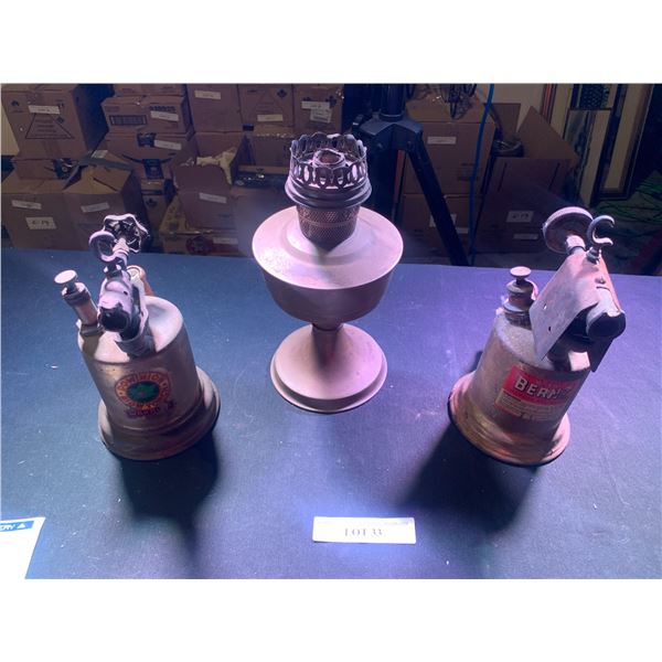 Brass Dominion & Otto Benz Blow Torches & Metal Kerosene Lantern Base