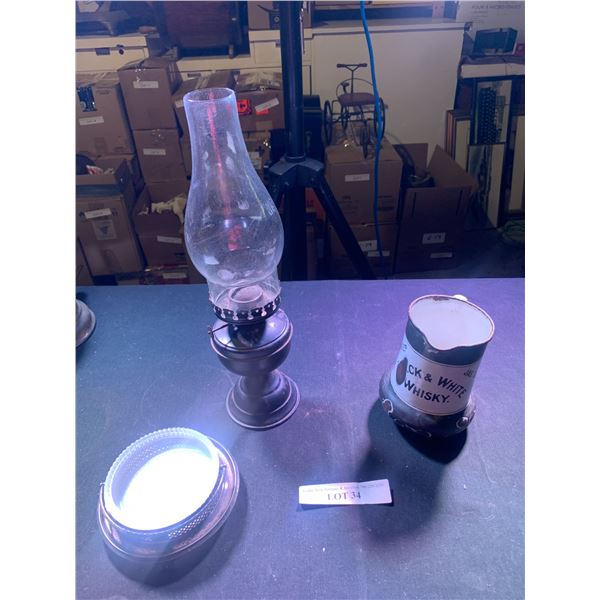 Buchanan & Co Whisky Metal Pitcher, Silver Plate Footed Dish & Lg Lantern