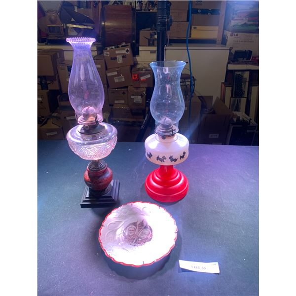 WWII For Democracy Churchill & Roosevelt Plate, Red Scottie Lamp & Beautiful  Oil Lantern w Red  & M