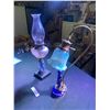 Image 3 : Blue Hand Blown Glass Floral Beside Lamp & Lg Kerosene Lamp