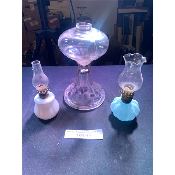Milk Glass, Blue & Clear Glass Oil Lanterns