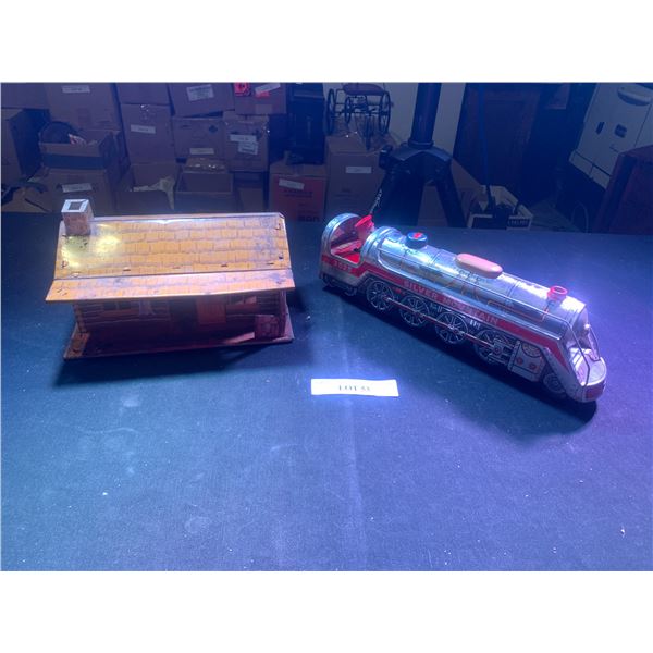 1960's Silver Mountain 3525 Tin Toy Train - By Modern Toys Japan &  Vintage Marx Tin Bar-M-Ranch