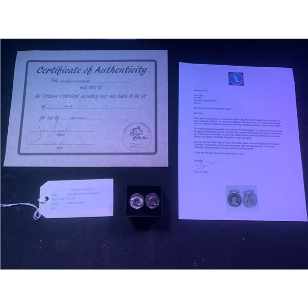 Larry Hagman's Costume Silver Cuff-links from Dallas Television Series w Certificate of Authenticity