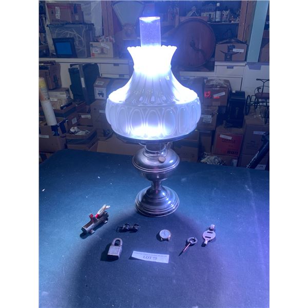 Beautiful Very Large Oil Lantern, Timex Watch, Lock, Road Runner Toy, Lock, Winding Key