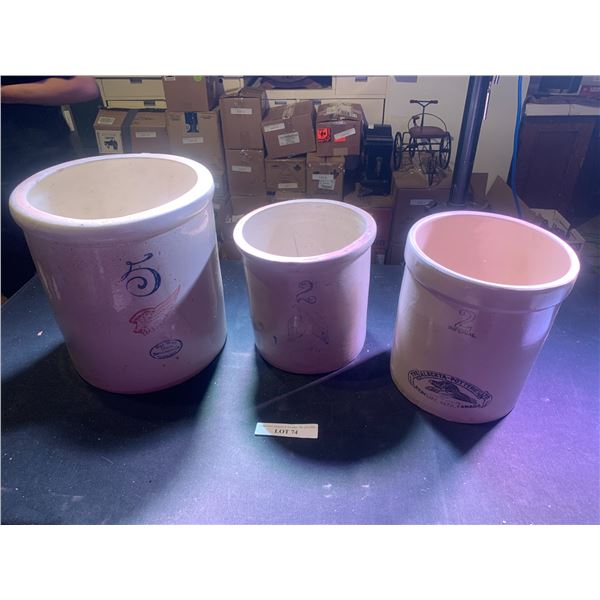 Red Wing 5 Gallon, 2 Gallon Crock, Red Wing Union Stoneware & The Alberta-Pottery 2 Gallon Crock
