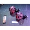 Image 3 : Large Cranberry Colour Crystal Finials & Vintage Sliding Tin