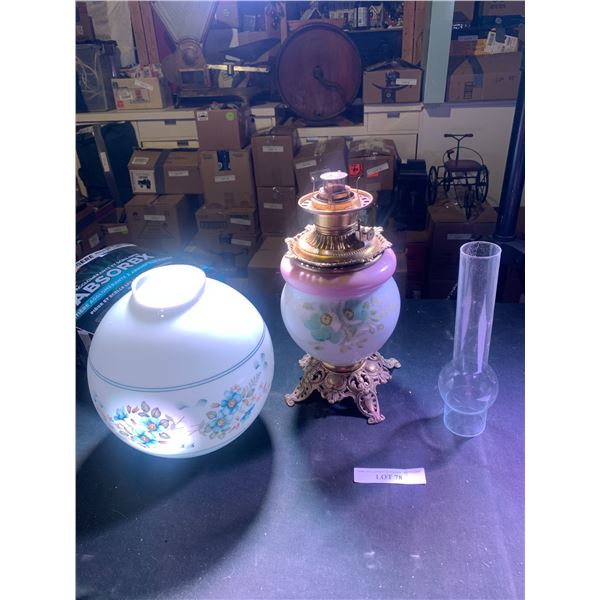 Brass & Glass Oil Lantern w Floral Globe Shade